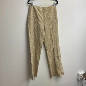 Loft Pull-On Floral Embroidered Straight Dress Pants Side Zip Size 8 Beige